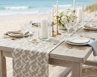 Table Runner with  Ribbon Weave Design in Neutral Greige