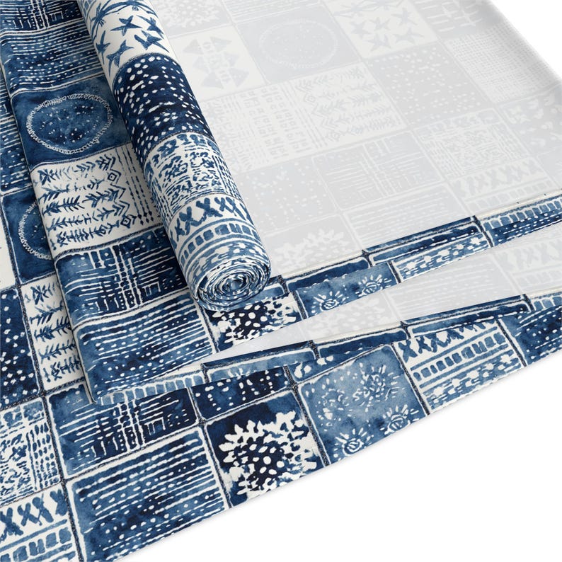 Caminho de mesa com estampa patchwork azul | Azulejo xadrez em denim índigo imagem 15