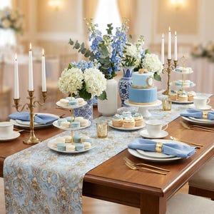 Vintage Table Runner, Floral Damask Design for Elegant Dining