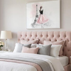 Elegant Parisian Chic Wall Art Woman in Dress by Eiffel Tower Fashion Illustration Canvas Print image 2