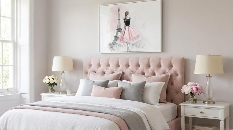 Elegant Parisian Chic Wall Art Woman in Dress by Eiffel Tower Fashion Illustration Canvas Print image 2