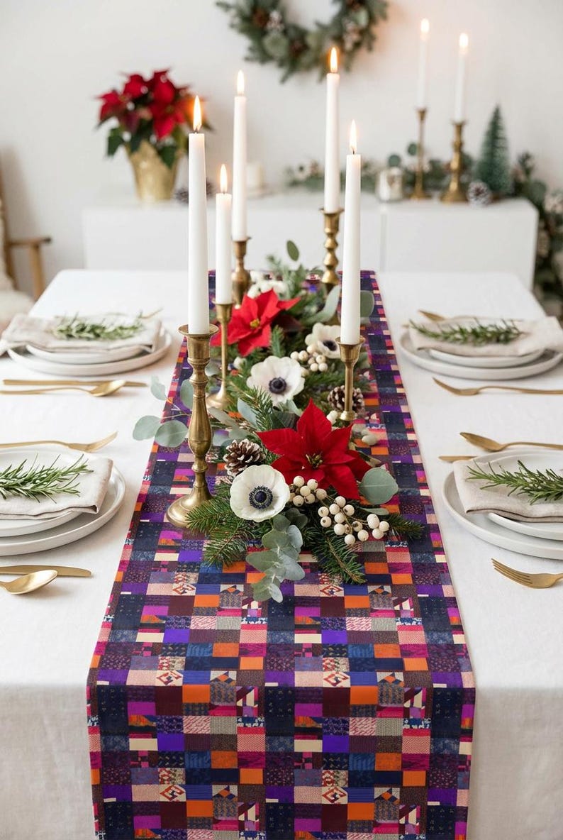 Patchwork Plaid Pattern Table Runner | Cotton Poly image 14