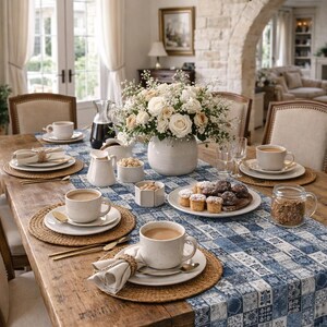 Caminho de mesa com estampa patchwork azul | Azulejo xadrez em denim índigo imagem 20