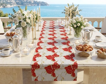 Terracotta Floral Pattern Table Runner | Leaf Motif Cotton Polyester
