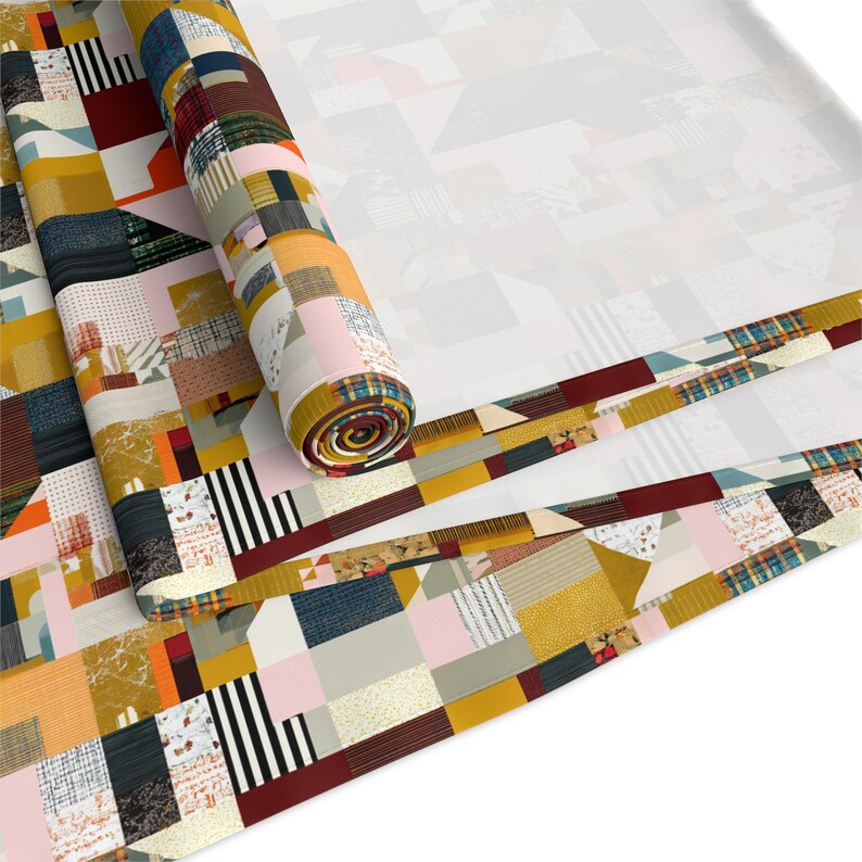 Runner da tavola con motivo geometrico patchwork, moderno misto cotone-poliestere per la sala da pranzo immagine 15