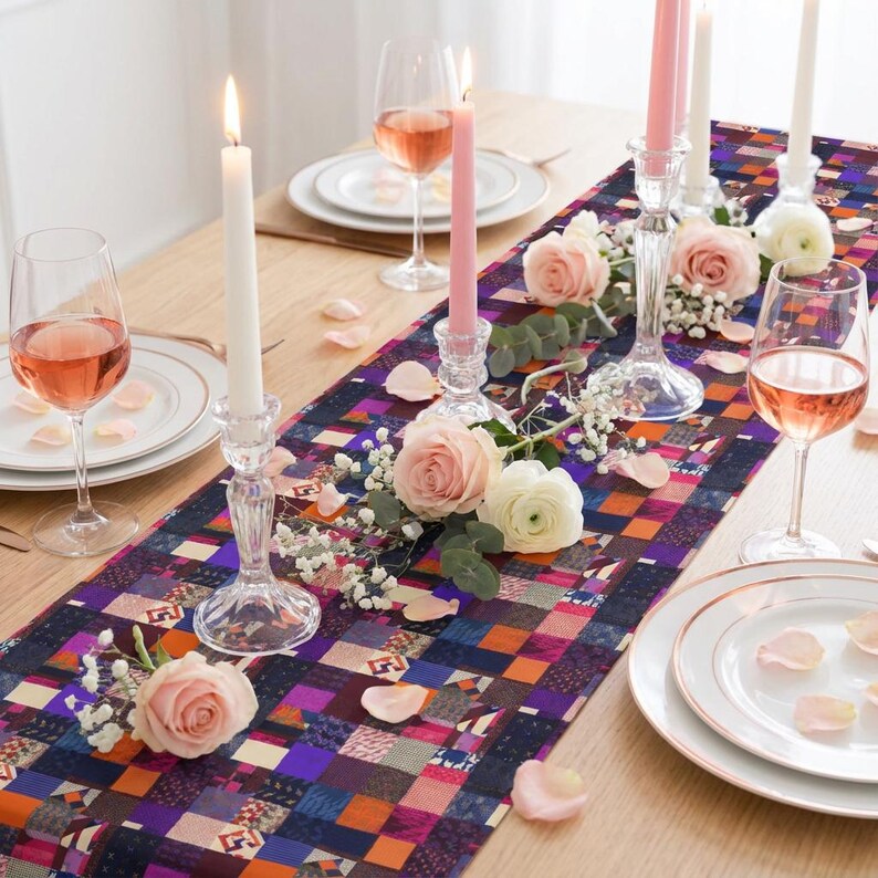 Patchwork Plaid Pattern Table Runner | Cotton Poly image 17