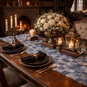 Blue Patchwork Table Runner, Indigo Denim Fabric with Two Size Options image 6