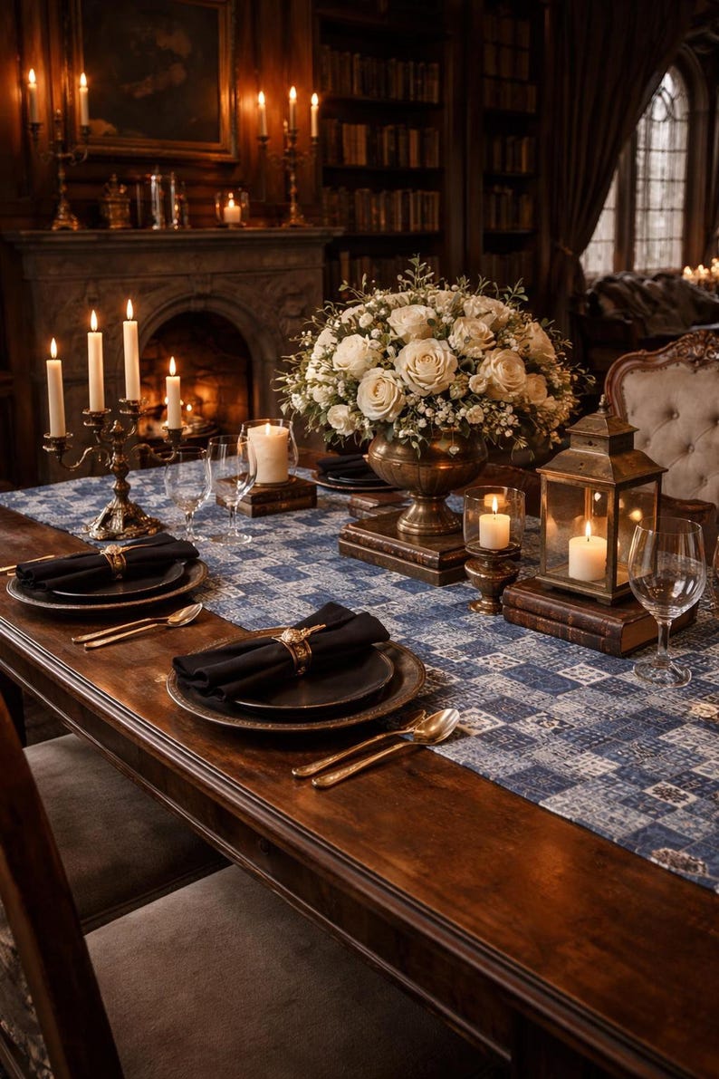 Blue Patchwork Table Runner, Indigo Denim Fabric with Two Size Options image 6