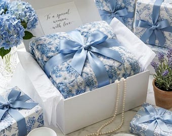 Manta de terciopelo azul con estampado floral / Manta de lujo con textura arrugada