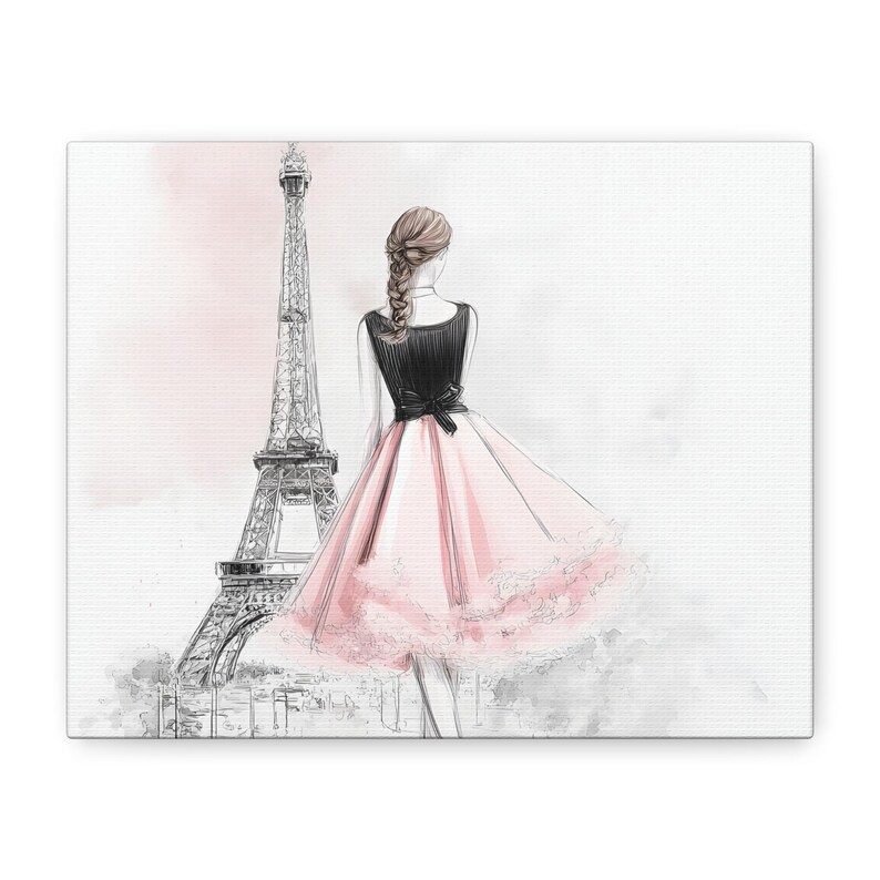 Elegant Parisian Chic Wall Art Woman in Dress by Eiffel Tower Fashion Illustration Canvas Print image 12
