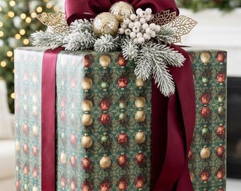 Geschenkpapier im viktorianischen Stil mit Weihnachtsmotiven, luxuriöse Geschenkverpackung