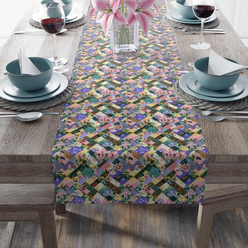 Floral Table Runner with Patchwork Design | Cotton or Polyester Options image 20