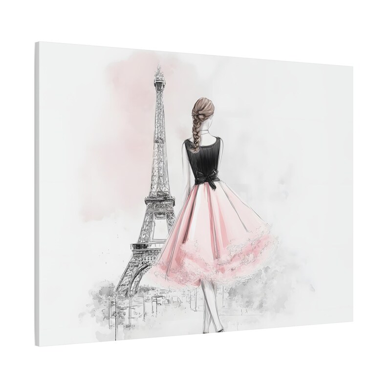 Elegant Parisian Chic Wall Art Woman in Dress by Eiffel Tower Fashion Illustration Canvas Print image 11