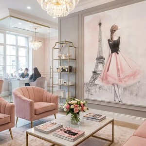 Elegant Parisian Chic Wall Art Woman in Dress by Eiffel Tower Fashion Illustration Canvas Print image 8