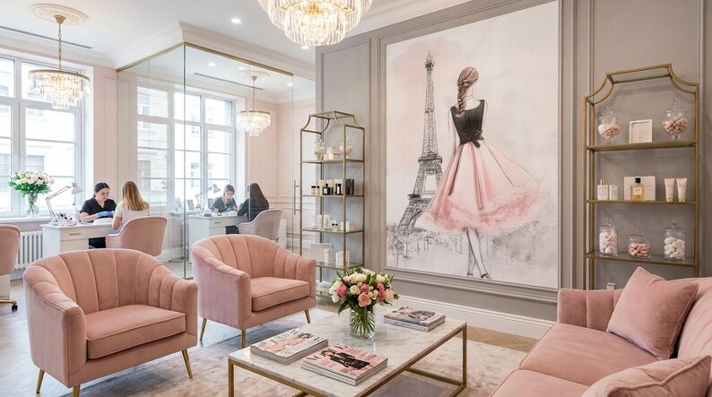 Elegant Parisian Chic Wall Art Woman in Dress by Eiffel Tower Fashion Illustration Canvas Print image 8