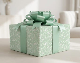 White Floral Vine Pattern Wrapping Paper Mint Green Botanical Gift Wrap