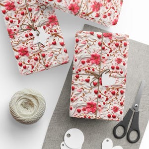 Luxurious Romantic Gift Wrapping Paper with Red Hearts, Pink Florals, and Golden Details  Perfect for Valentine&#39;s Day
