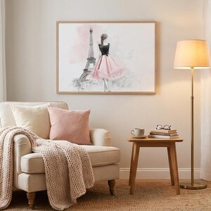Elegant Parisian Chic Wall Art Woman in Dress by Eiffel Tower Fashion Illustration Canvas Print image 18