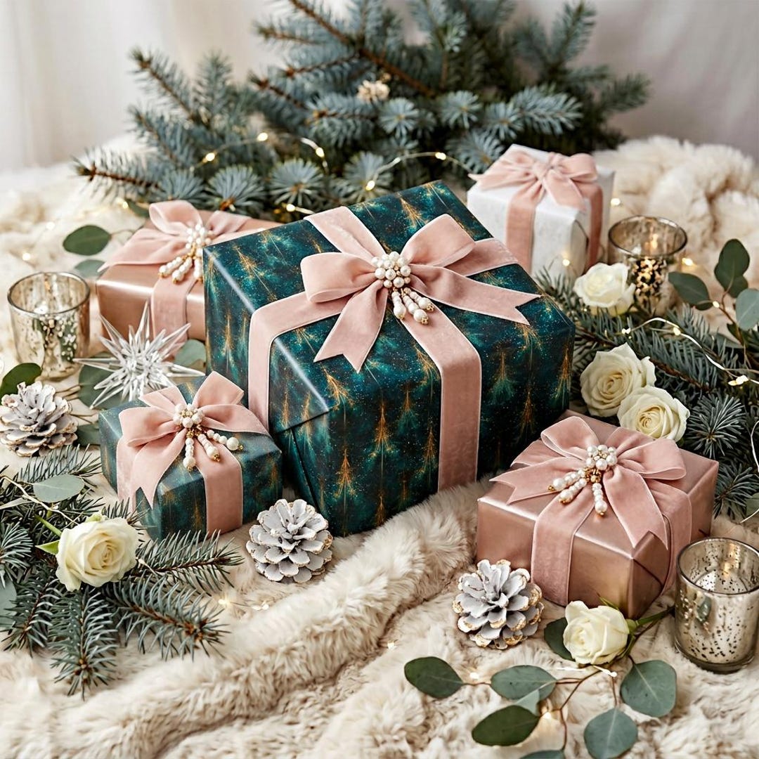 Art Deco Christmas Tree Wrapping Paper, Gold, Blue, Green - Etsy