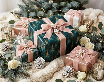Art Deco Christmas Tree Wrapping Paper, Gold, Blue, Green