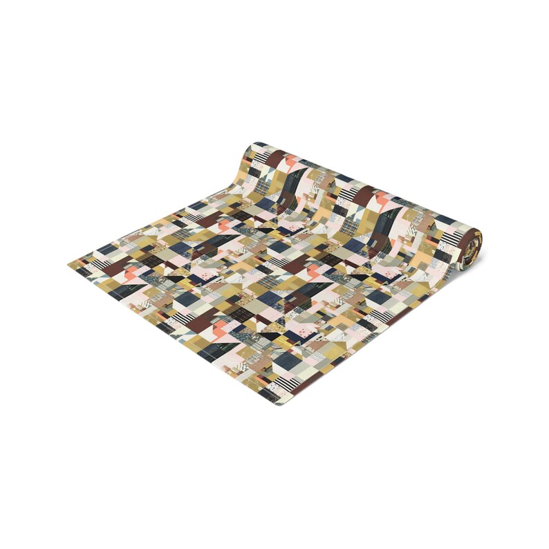 Runner da tavola con motivo geometrico patchwork, moderno misto cotone-poliestere per la sala da pranzo immagine 17