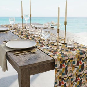 Runner da tavola con motivo geometrico patchwork, moderno misto cotone-poliestere per la sala da pranzo immagine 13
