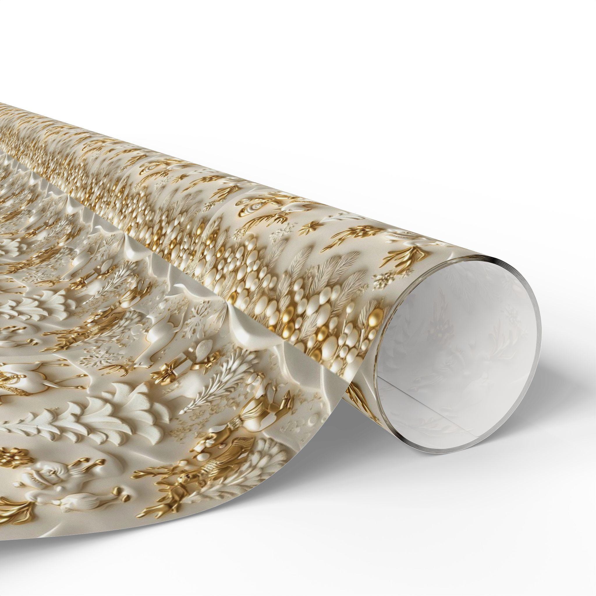Wrapping Paper, Luxury Golden Christmas Design with 3D Characters, Holiday Gift Wrap, Festive Decor, Elegant Presents, Modern Twist