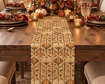 Vintage Floral Table Runner Victorian Botanical Dining Decor Warm Gold Terracotta Grandmillennial Accent