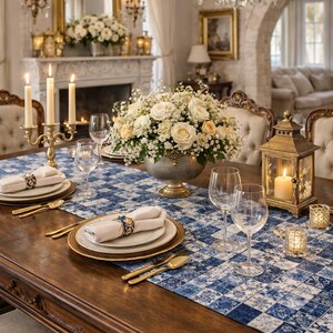 Caminho de mesa com estampa patchwork azul | Azulejo xadrez em denim índigo imagem 10