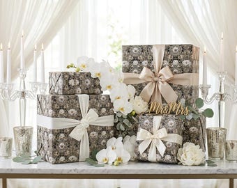 Neutral Floral Pattern Wrapping Paper | Brown Daisies Gift Wrap Roll