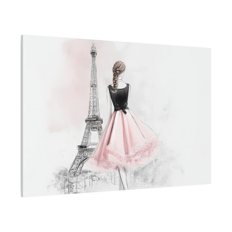 Elegant Parisian Chic Wall Art Woman in Dress by Eiffel Tower Fashion Illustration Canvas Print image 13
