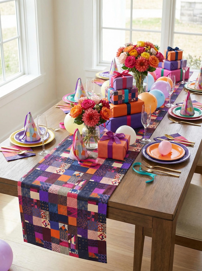 Patchwork Plaid Pattern Table Runner | Cotton Poly image 1