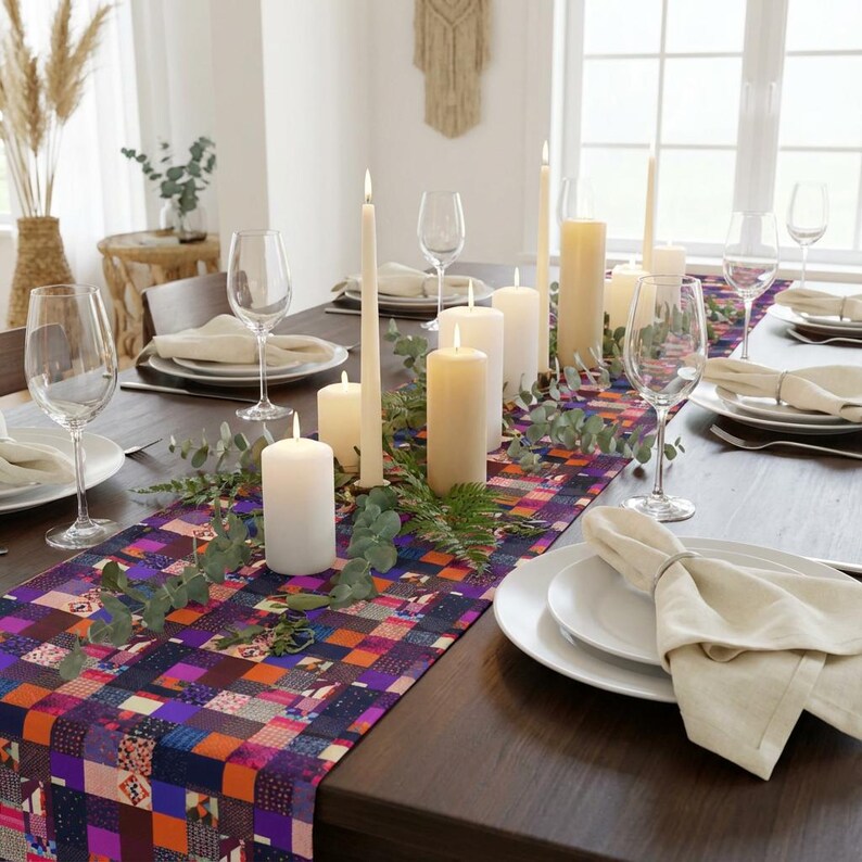 Patchwork Plaid Pattern Table Runner | Cotton Poly image 10