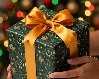 Green & Gold Christmas Wrapping Paper: Modern Festive Gift Wrap