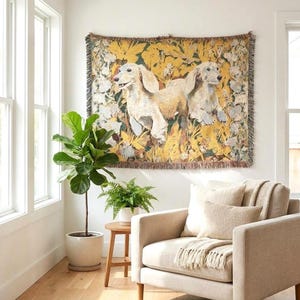 Woven Throw Blanket Dachshund Floral Cotton Cover for Dog Mom Gift  Yellow Cottage Decor