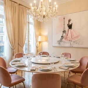 Elegant Parisian Chic Wall Art Woman in Dress by Eiffel Tower Fashion Illustration Canvas Print image 6