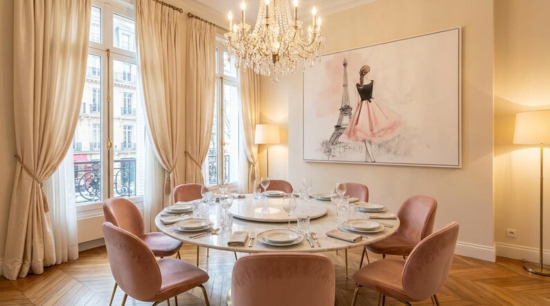 Elegant Parisian Chic Wall Art Woman in Dress by Eiffel Tower Fashion Illustration Canvas Print image 6