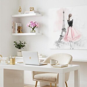 Elegant Parisian Chic Wall Art Woman in Dress by Eiffel Tower Fashion Illustration Canvas Print image 10