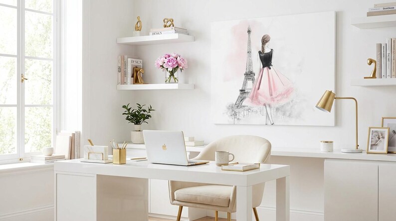 Elegant Parisian Chic Wall Art Woman in Dress by Eiffel Tower Fashion Illustration Canvas Print image 10