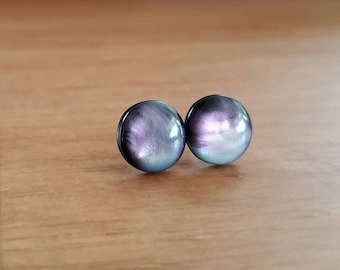Galaxy Moon Earrings in Black Silver Iridescent Small Size | Hypo-Allergenic • Nickel-Free • Metal Free| No Metal Earrings