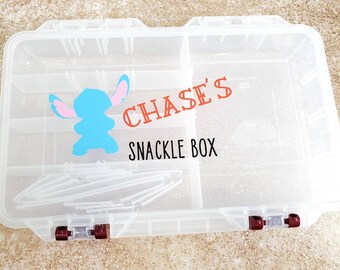 Customized Snack Box Snackle Box Blue Alien Animal | Blue Stitch Custom Name Box for Snacks | Personalized Vacation Snack Box