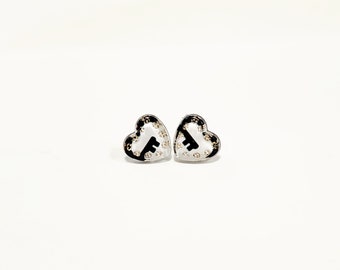 Black and White Gold Glitter Heart Earrings in Key Design | No Metal Earrings