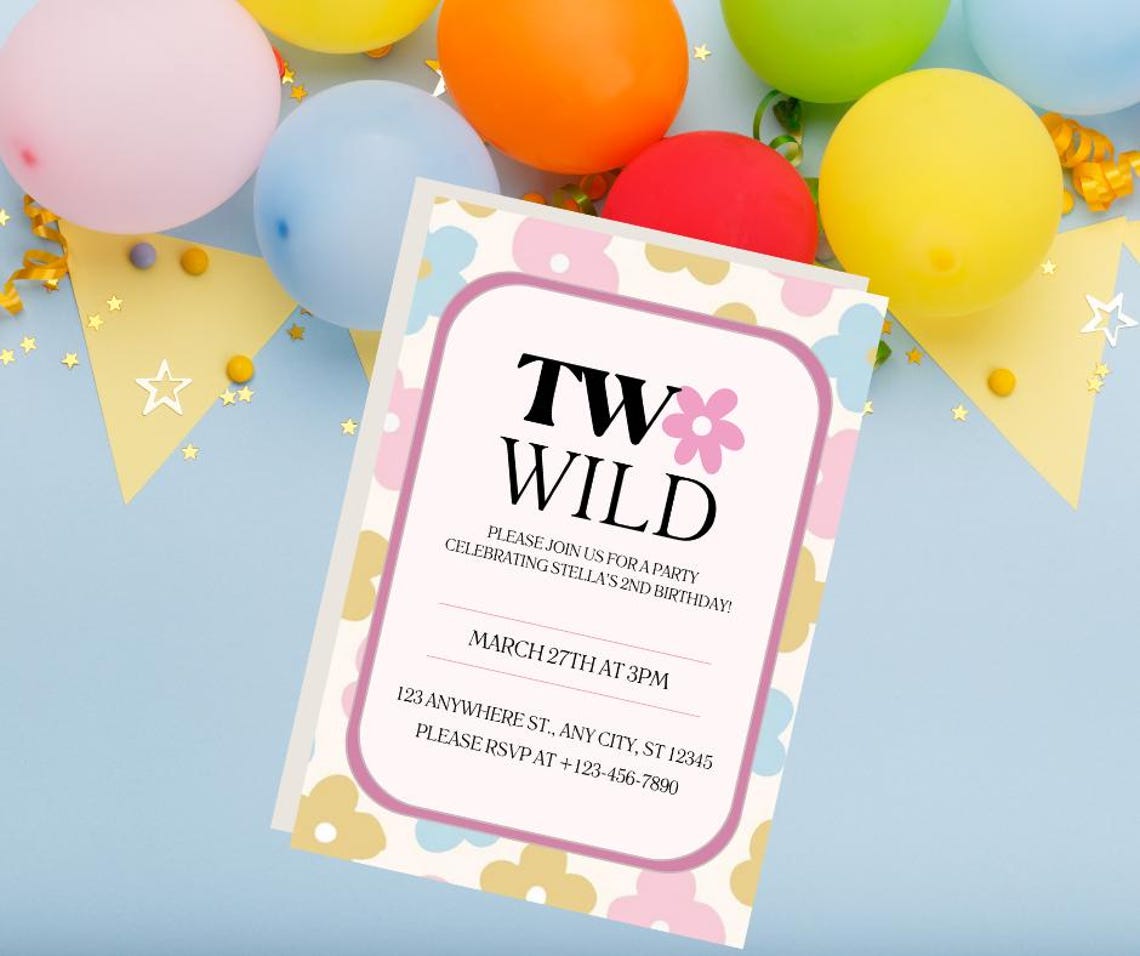 Two Birthday Invite Editable Two Wild Birthday Invitation | Editable Digital Template ...