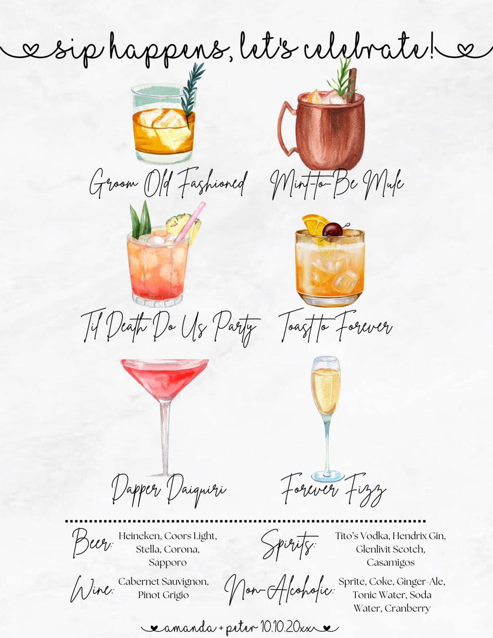 Editable Wedding Drinks Menu Sign | Printable Bar Menu Template ...