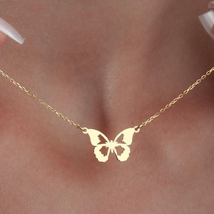 14K Gold Plated Butterfly Necklace, Butterfly Necklace, Minimalist Necklace, Handmade Necklace, Elegant Necklace, Christmas Gifts