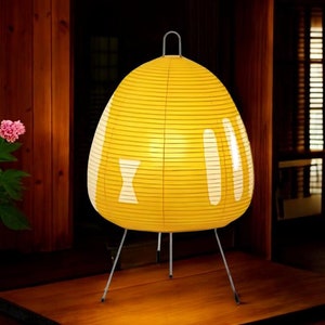 Lampada da tavolo in carta di riso Akari Noguchi giapponese, stile Wabi Sabi, illuminazione artistica di design, luce d'accento unica per soggiorno o camera da letto