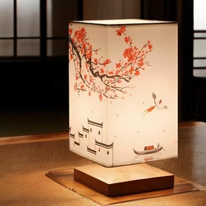 Lampada da tavolo in legno, lampada da lettura da comodino, lampada laterale, lanterna giapponese, lampada Japandi, lanterna di bambù, lanterne asiatiche, lampada da scrivania, luce da lettura