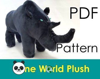 Black Rhinoceros Rhino PDF Sewing Printable Pattern Endangered Species Stuffed Animal Plush