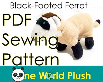 Black-Footed Ferret PDF Sewing Pattern Printable Download Stuffed Animal Plush BFF endangered species world wildlife fund donation