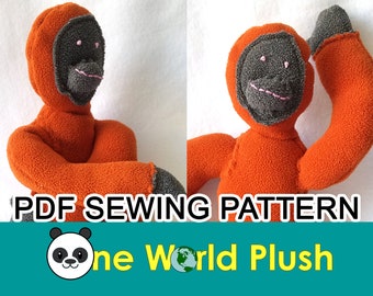 Sumatran Orangutan Stuffed Animal Plush Sewing Pattern ape monkey low carbon footprint world wildlife fund charity donation